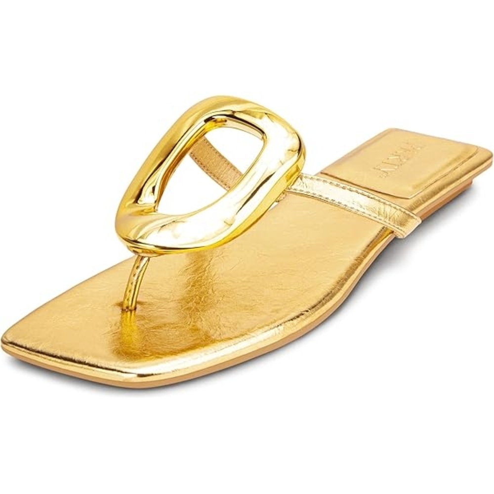 INC International Concepts Women's Yadira Open-Toe Flat Gold Sandals Size 7.5